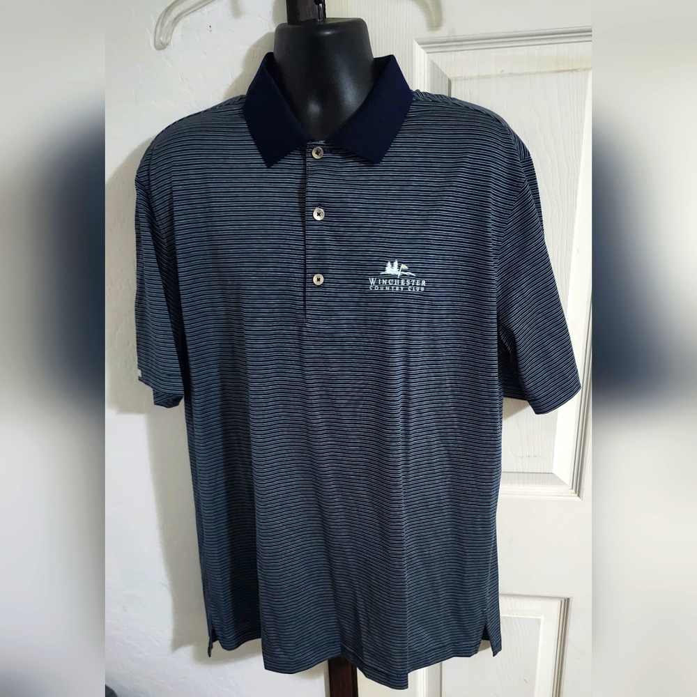 Straight Down Shirt Men's Size XL Blue Short Sleeve Striped Polo Golf Shirt EUC‎